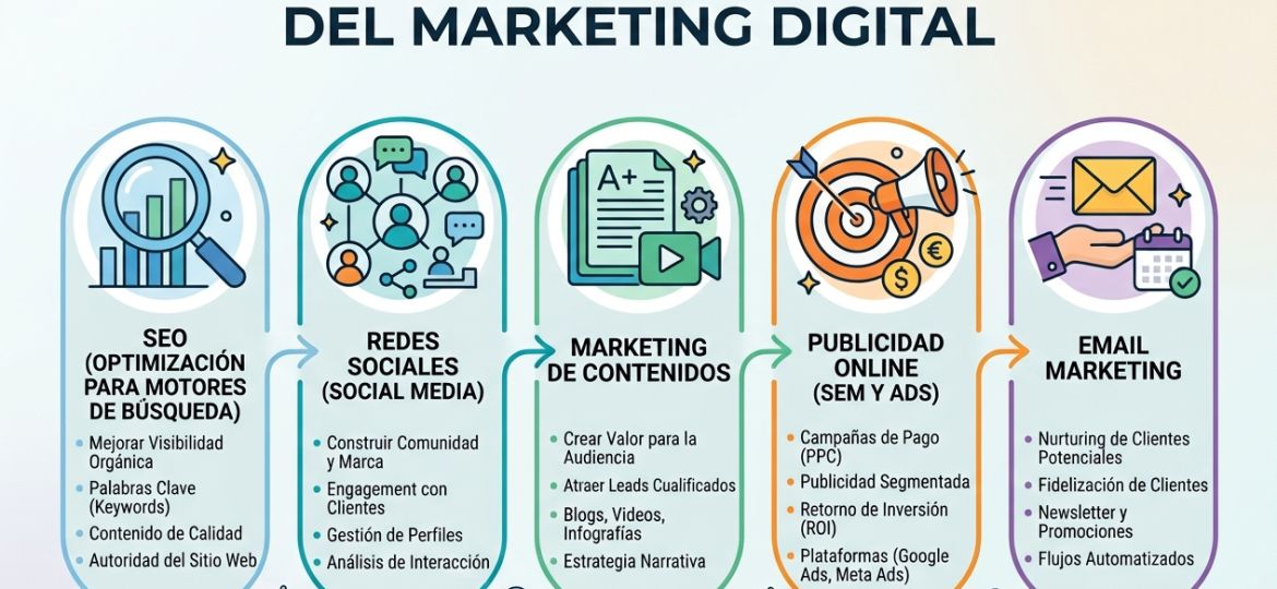 Componentes de una agencia marketing digital Medellín: SEO, redes sociales, contenidos, publicidad online y email marketing